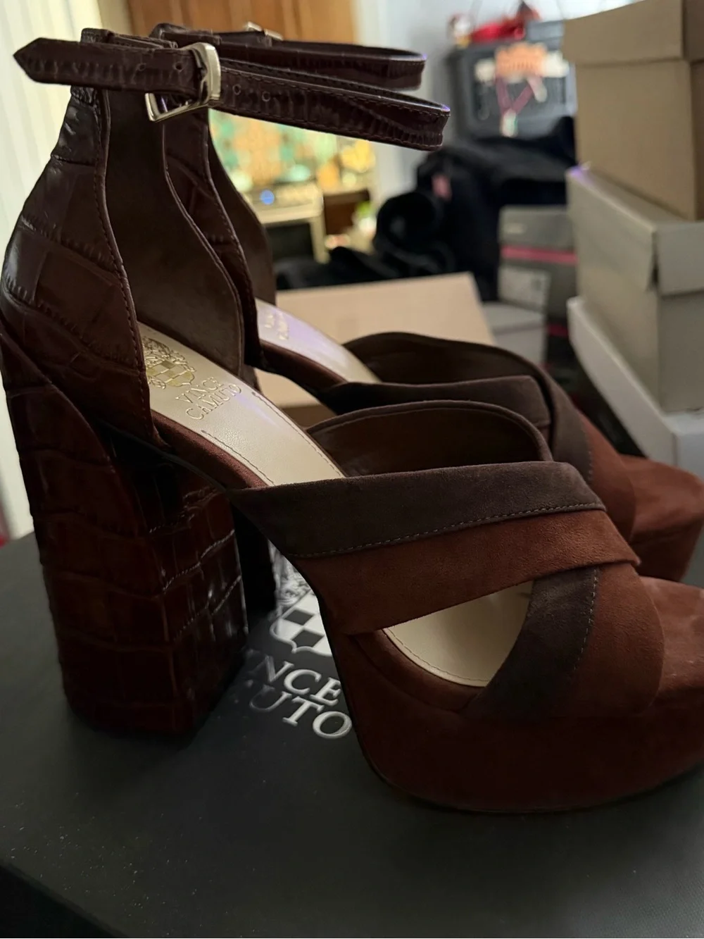 Vince Camuto Brown and Dark Brown Suede Platform Sandals